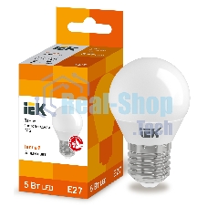 Лампа светодиодная ECO G45 5Вт шар 3000К теплый белый E27 450лм 230-240В ИЭК LLE-G45-5-230-30-E27