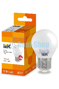 Лампа светодиодная ECO G45 5Вт шар 3000К теплый белый E27 450лм 230-240В ИЭК LLE-G45-5-230-30-E27