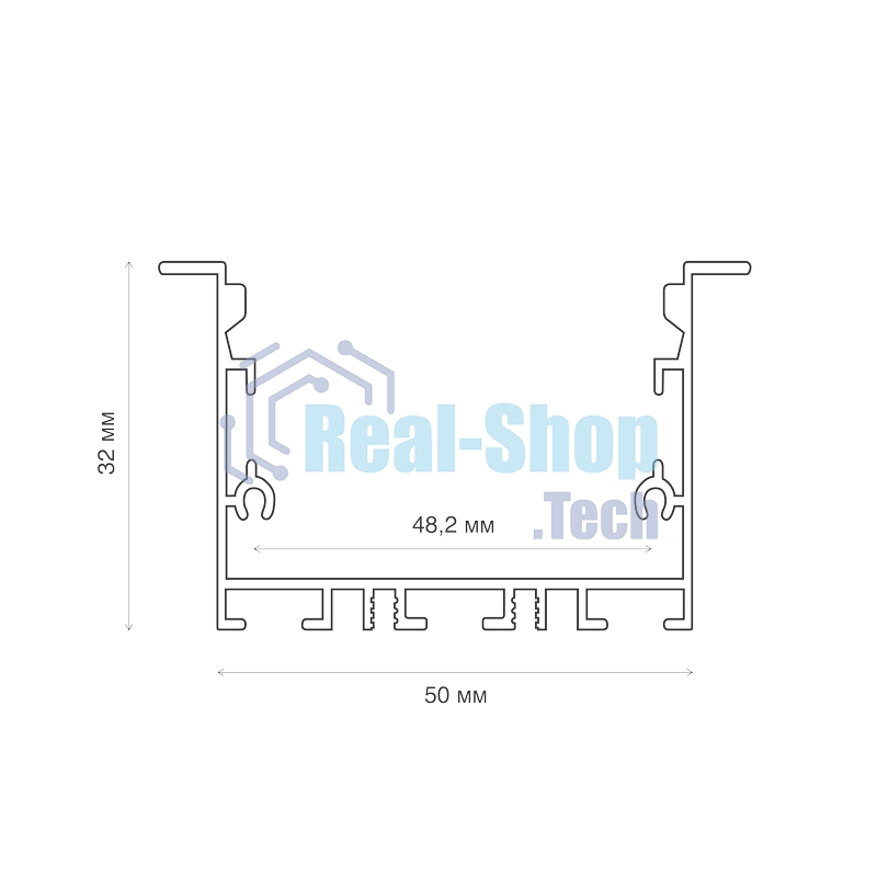 Комплект врезного алюминиевого профиля с рассеивателем Rexant 62х32 мм, 1 м