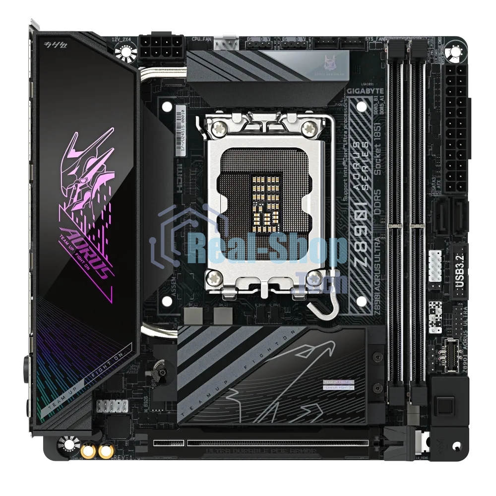 Материнская плата Gigabyte Z890I AORUS ULTRA, LGA 1851, Intel Z890, 2xDDR5, 2xSATA, 2xM.2, 1xPCIe 5.0 x16, 1xDP, 1xHDMI, 1xUSB-C, 1x Thunderbolt 4, 1x 2.5Gb LAN, 2xUSB-A 3.2 Gen 1, 3xUSB-A 3.2 Gen 2, 2x3.5 мм, TOSLINK, 7.1, 1xUSB4, Mini-ITX