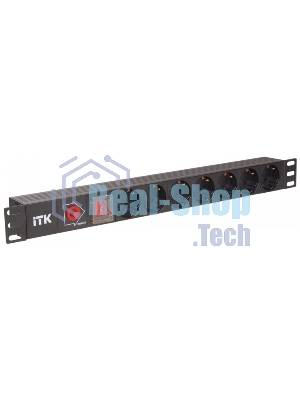 Блок розеток ITK PDU 7 розеток DIN49440 (нем. cтанд.) с LED выключателем, 1U, шнур 2м вилка DIN49441 (нем. станд.), профиль из ПВХ, черный