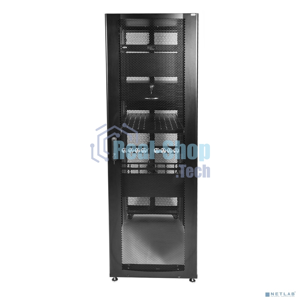 Шкаф серверный ПРОФ напольный 42U (600x1200) дверь перфорированная 2 шт., черный, в сборе, ШТК-СП-42.6.12-44АА-9005