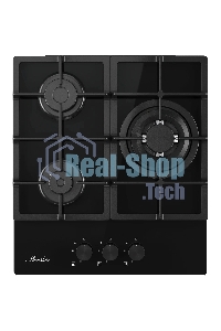 Варочная поверхность MONSHER/ Варочная поверхность MONSHER, газ, High-Tech, 45 см, автоматический электроподжиг, газ-контроль, форсунки под сжиженый газ, SABAF конфорки, чугунные решетки, черный