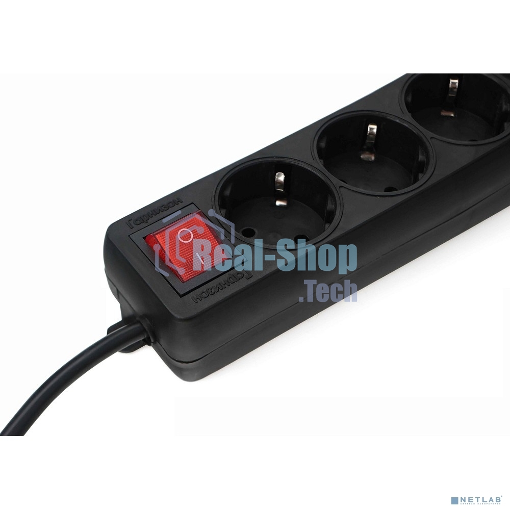 Удлинитель Гарнизон EL-NB-G3-B-3 3р 10А 3 м с выключателем и заземлением, черный