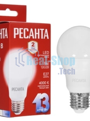 Лампа светодиодная Ресанта LL-R-A60-13W-230-4K-E27 груша, 13 Вт, нейтр., Е27