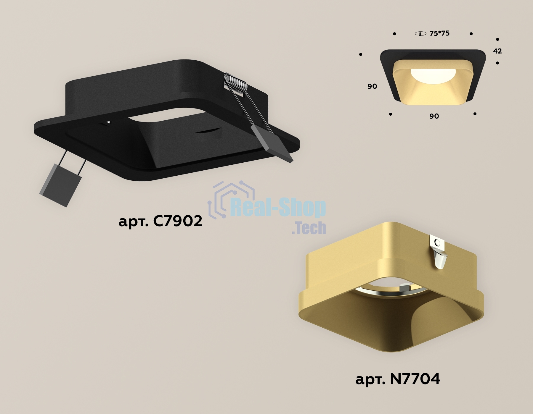Комплект встраиваемого светильника Ambrella light XC7902004 SBK/SGD черный песок/золото песок MR16 GU5.3 (C7902, N7704)