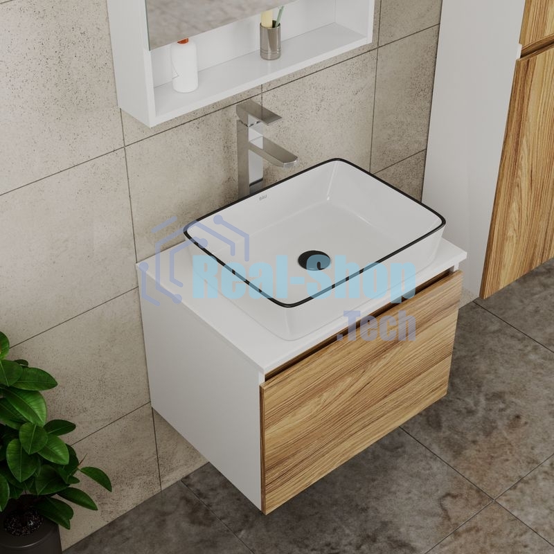 Комплект для ванной, 4 предмета (тумба Bau Dream 60 + раковина BAU 48х37, белая + смеситель Hotel Still, выпуск клик-клак, черный)