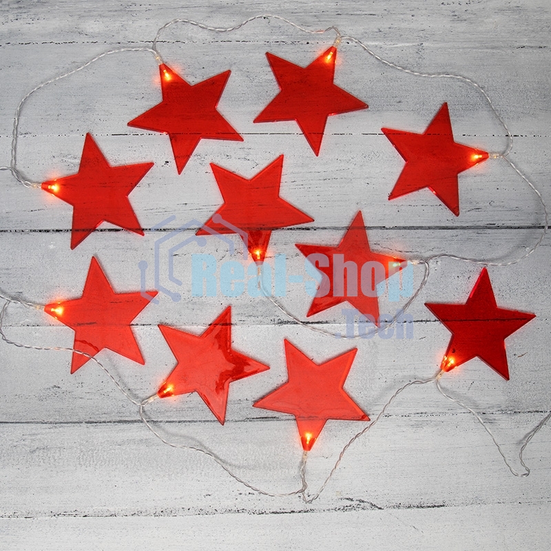 Гирлянда светодиодная Neon-night Звездопад красная 10 LED, 2,25 м, прозрачный ПВХ, теплый белый свет свечения, 2 х АА (батарейки не в комплекте)