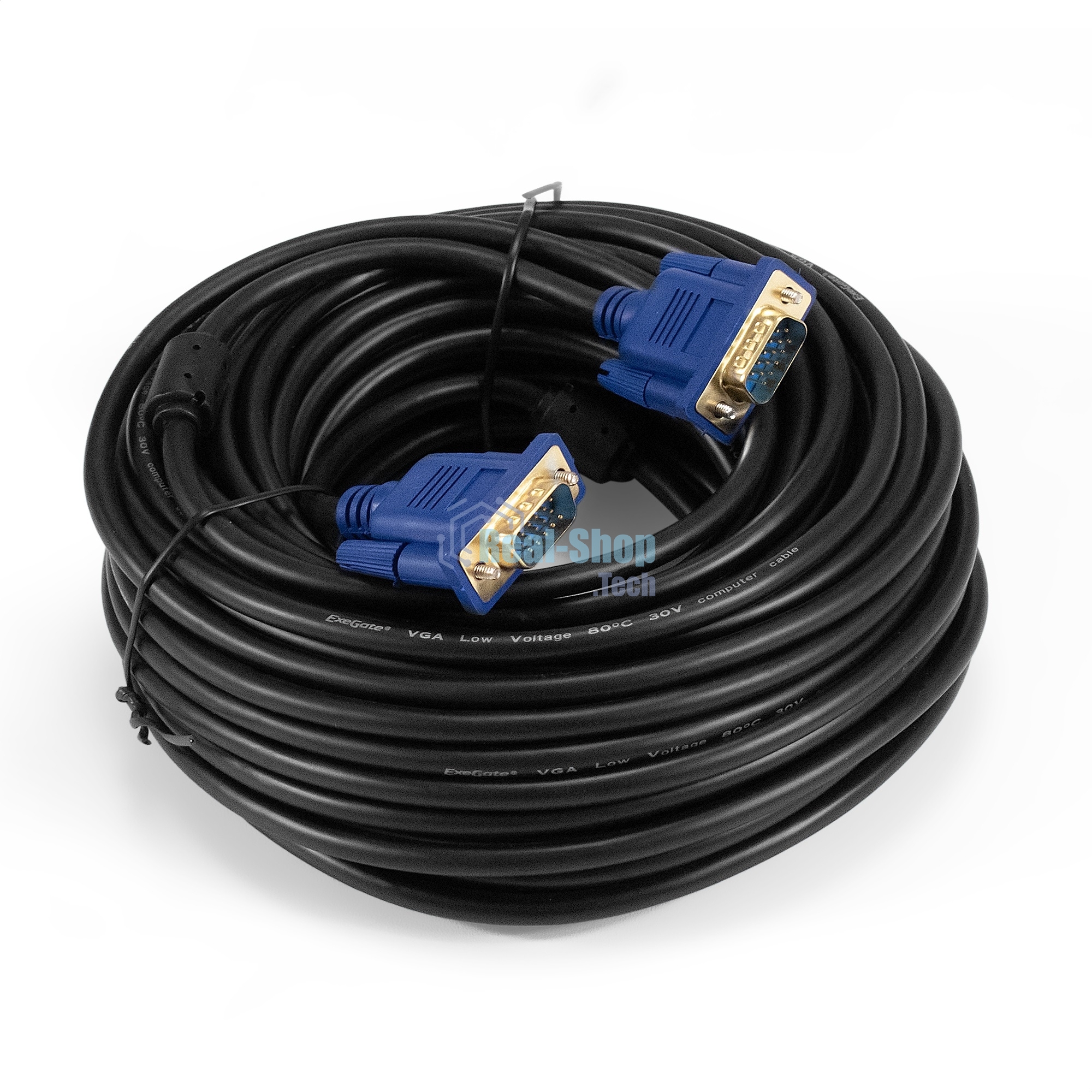 Кабель VGA Pro ExeGate EX-CC-PVGA-15M15M-30.0 (15M/15M, 30м, 2 фильтра, позолоченные контакты, экран)