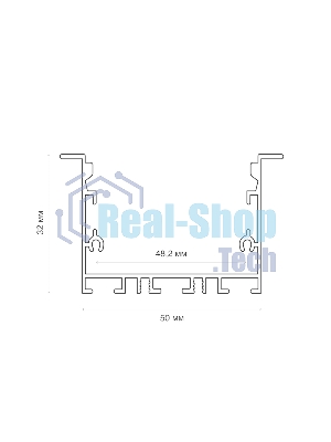 Комплект врезного алюминиевого профиля с рассеивателем Rexant 62х32 мм, 2 м