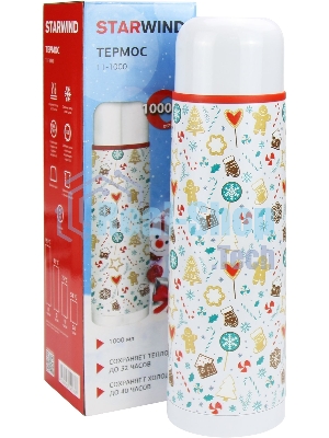 Термос Starwind New Year 11-1000 1 л. белый/рисунок