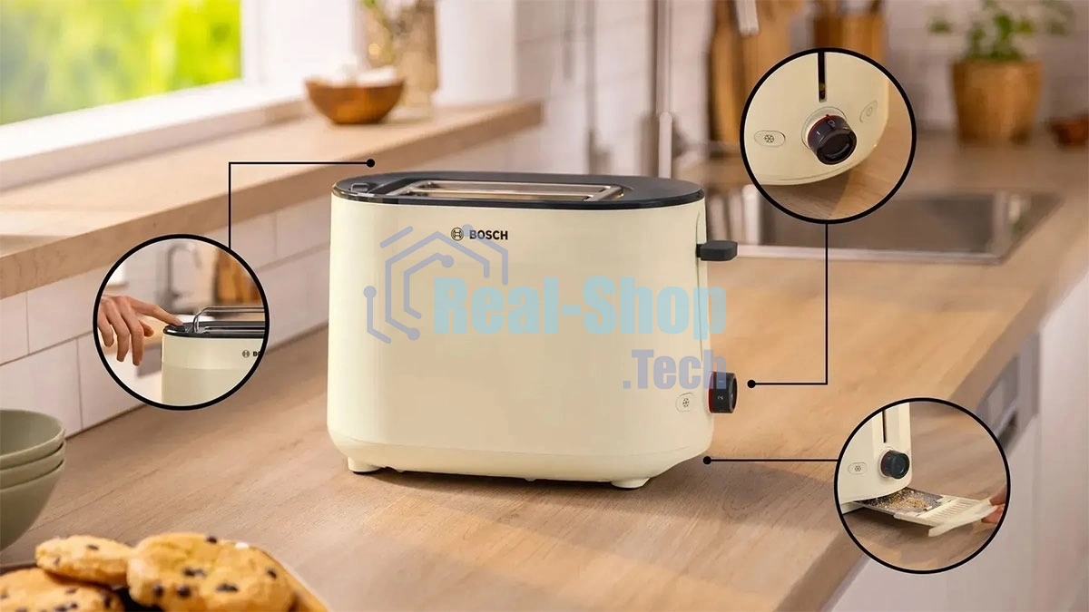 Тостер Bosch TAT2M127 бежевый, 950 Вт, 2 слота