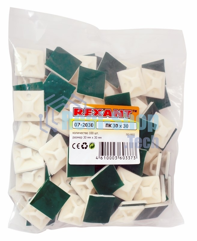 Площадка самоклеящаяся Rexant 30х30 мм, белая, упаковка 100 шт.