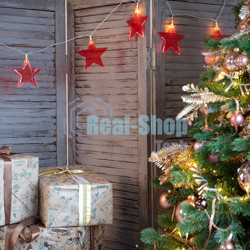 Гирлянда светодиодная Neon-night Звездопад красная 10 LED, 2,25 м, прозрачный ПВХ, теплый белый свет свечения, 2 х АА (батарейки не в комплекте)