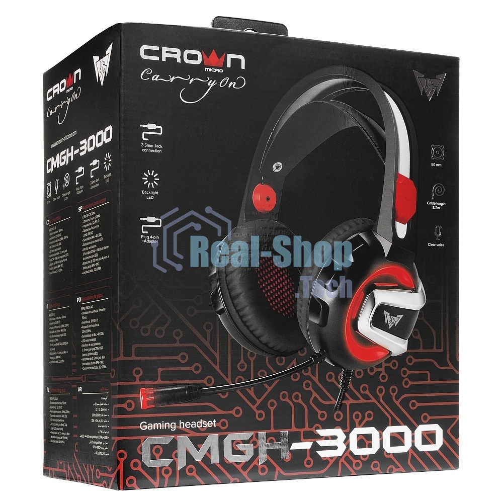 Гарнитура проводная игровая Crown CMGH-3000 черный/красный