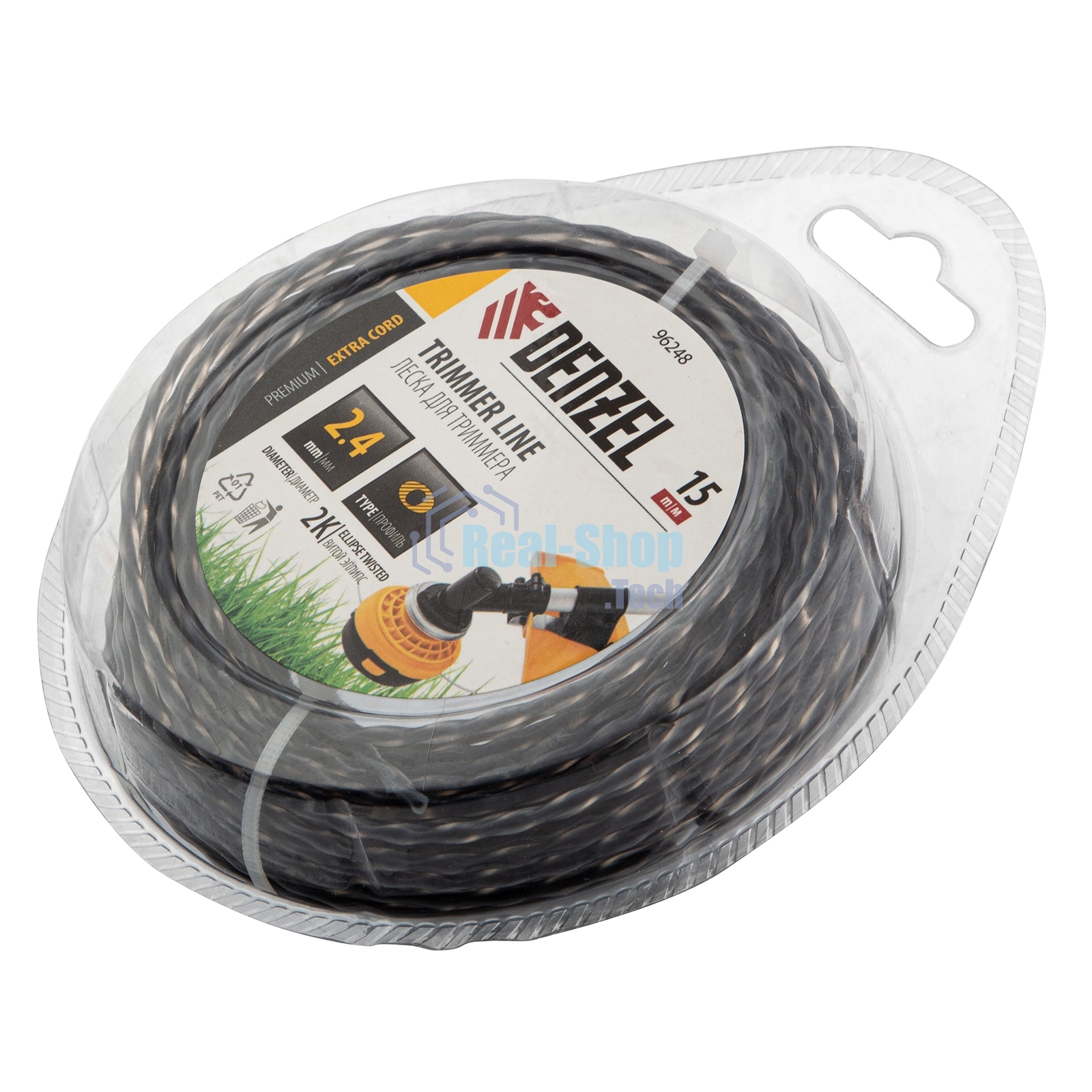 Леска для триммера Denzel двухкомпонентная эллипс 2,4мм х 15м, блистер EXTRA CORD