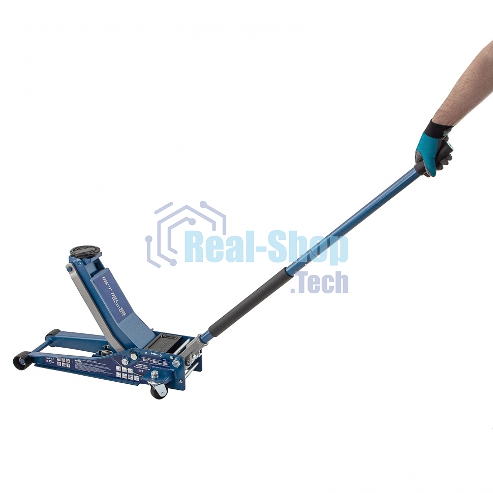 Домкрат гидравлический подкатной Stels 51136, быстрый подъем 3т low profile quick lift 75-515 мм про