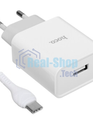 Зарядное устройство Hoco 10.5Вт, 2.1А, 1хUSB + кабель USB/Type-C 1м, C81A, белый, блистер