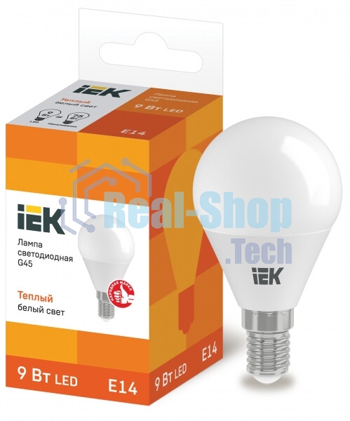 Лампа светодиодная LED 9Вт 230В 3000К E14 шар LLE-G45-9-230-30-E14 IEK