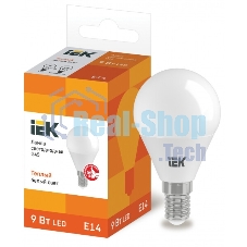 Лампа светодиодная LED 9Вт 230В 3000К E14 шар LLE-G45-9-230-30-E14 IEK