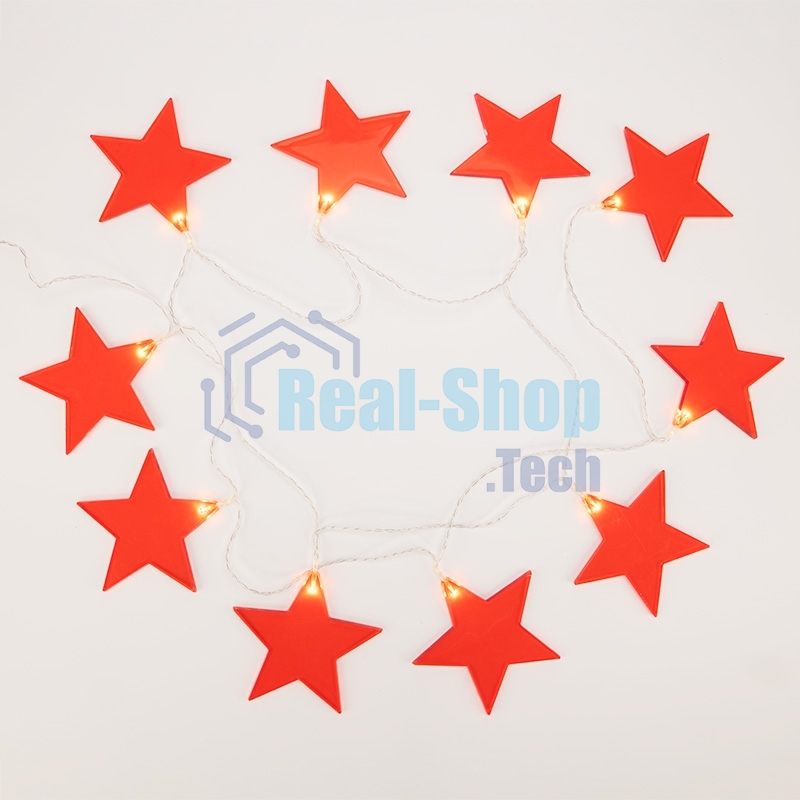 Гирлянда светодиодная Neon-night Звездопад красная 10 LED, 2,25 м, прозрачный ПВХ, теплый белый свет свечения, 2 х АА (батарейки не в комплекте)