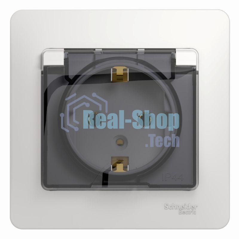 Розетка 1-м СП Glossa 16А с защ. крышкой защ. шторки с заземл. в сборе IP20 бел. SchE GSL000146