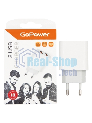 Сетевое зарядное устройство GoPower GP2U 2USB 2.4A 12W белый (1/108)