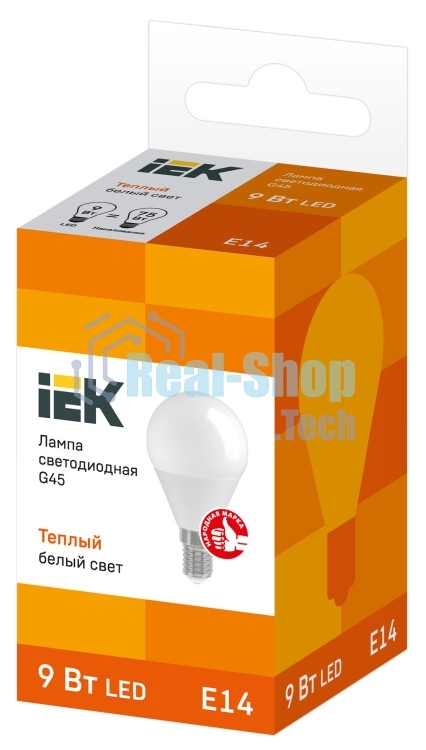 Лампа светодиодная LED 9Вт 230В 3000К E14 шар LLE-G45-9-230-30-E14 IEK