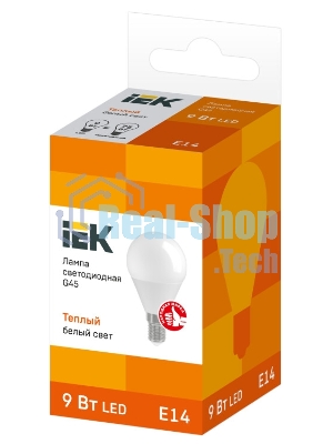 Лампа светодиодная LED 9Вт 230В 3000К E14 шар LLE-G45-9-230-30-E14 IEK