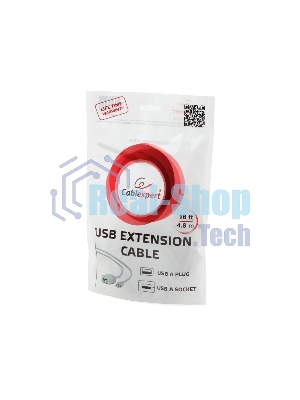 Кабель Gembird USB 2.0 удлинительный, активный 4.8м AM/AF, черный
