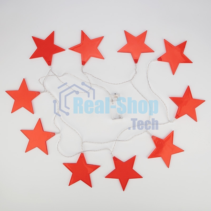 Гирлянда светодиодная Neon-night Звездопад красная 10 LED, 2,25 м, прозрачный ПВХ, теплый белый свет свечения, 2 х АА (батарейки не в комплекте)