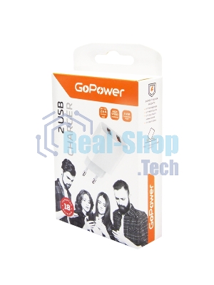 Сетевое зарядное устройство GoPower GP2U 2USB 2.4A 12W белый (1/108)