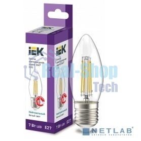 Лампа светодиодная IEK LLF-C35-7-230-40-E27-CL филаментная 360° 7Вт C35 свеча 4000К E27 230В прозр.