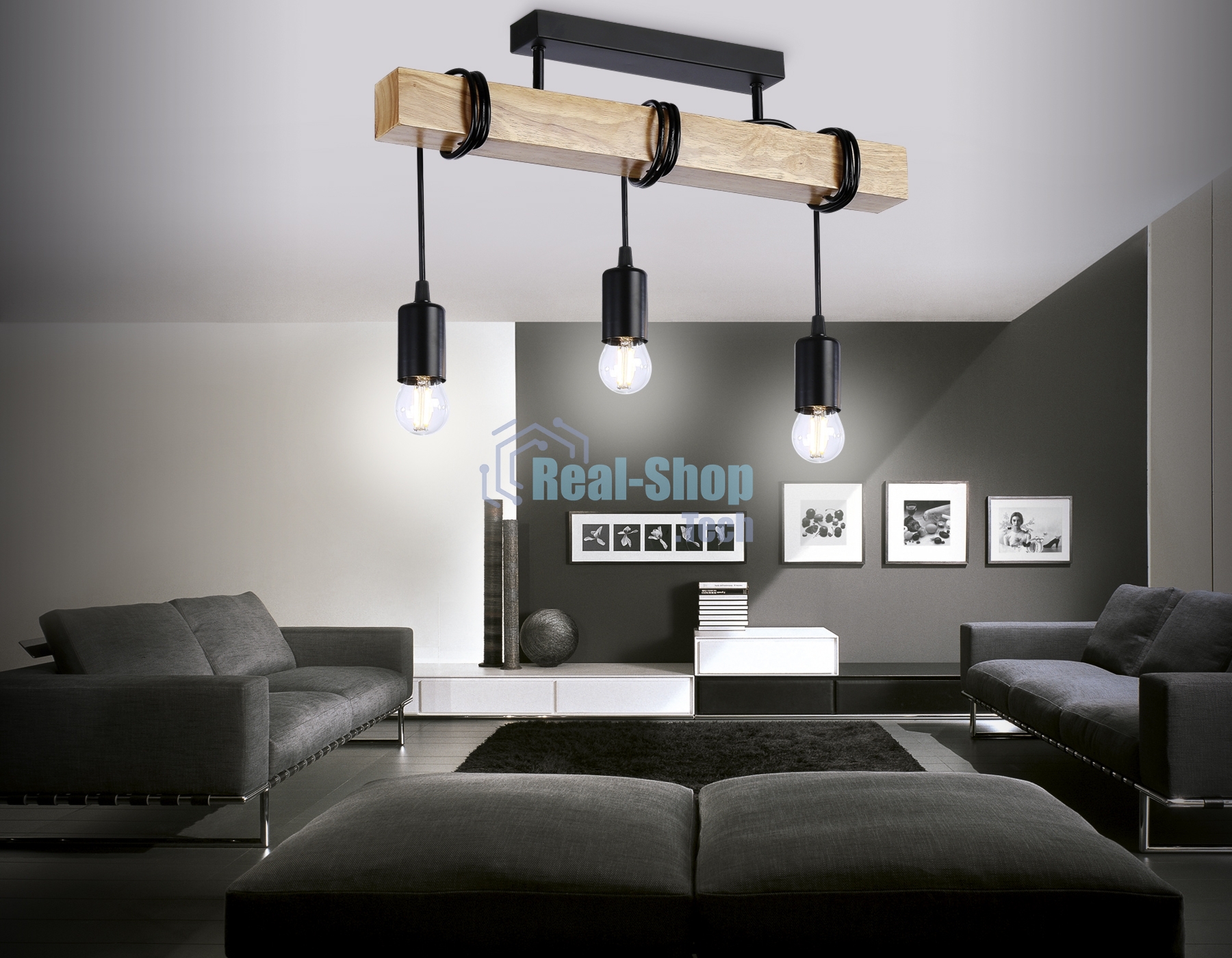 Светильник Ambrella light TR8182/3 BK/LW черный/светлое дерево E27*3 max 40W 500*50*420