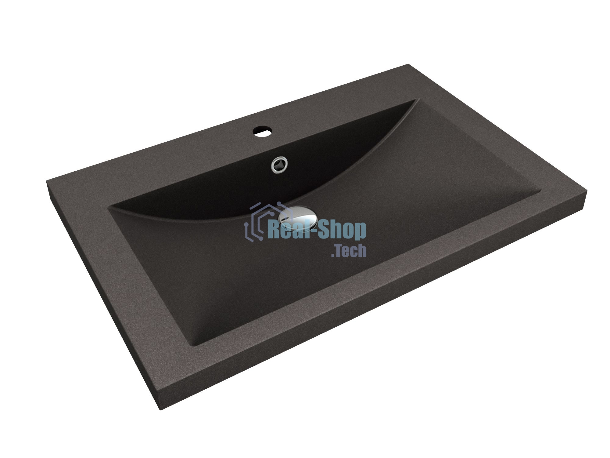 Тумба под раковину Bau Stil Loft black brushed, раковина кварцевая BAU Stil 75, черный металлик, смеситель Dream Black, черный