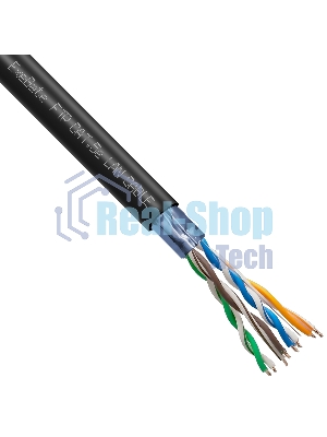 Кабель ExeGate FUTP4-C5e-CU-S25-OUT-PE-BK-305-FLUKE FTP 4 пары кат.5e медь, 0.45мм (25AWG), FLUKE® test pass, экран, внешн., без троса, 305м, черн., PE