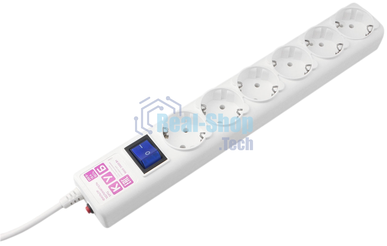 Фильтр-удлинитель Power Cube 3,0 м 6 розеток с заземлением (белый) 16А/3,5кВт/ Surge protector Power Cube 3,0 m 6 outlets (white) 16A / 3,5kVt