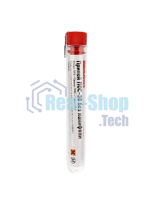 Припой без канифоли ПОС-30 Rexant, 10 г, Ø1.0 мм, (олово 30%, свинец 70%), колба