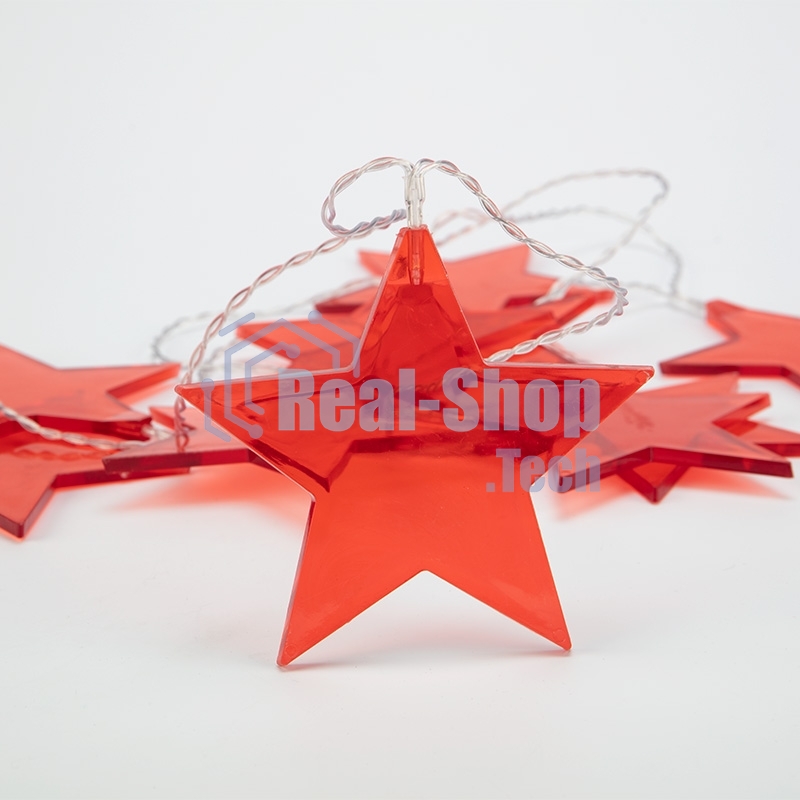 Гирлянда светодиодная Neon-night Звездопад красная 10 LED, 2,25 м, прозрачный ПВХ, теплый белый свет свечения, 2 х АА (батарейки не в комплекте)