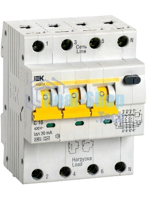 Выключатель автоматический дифференциального тока 4п (3P+N) C 16А 30мА тип A 6кА АВДТ-34 ИЭК MAD22-6-016-C-30