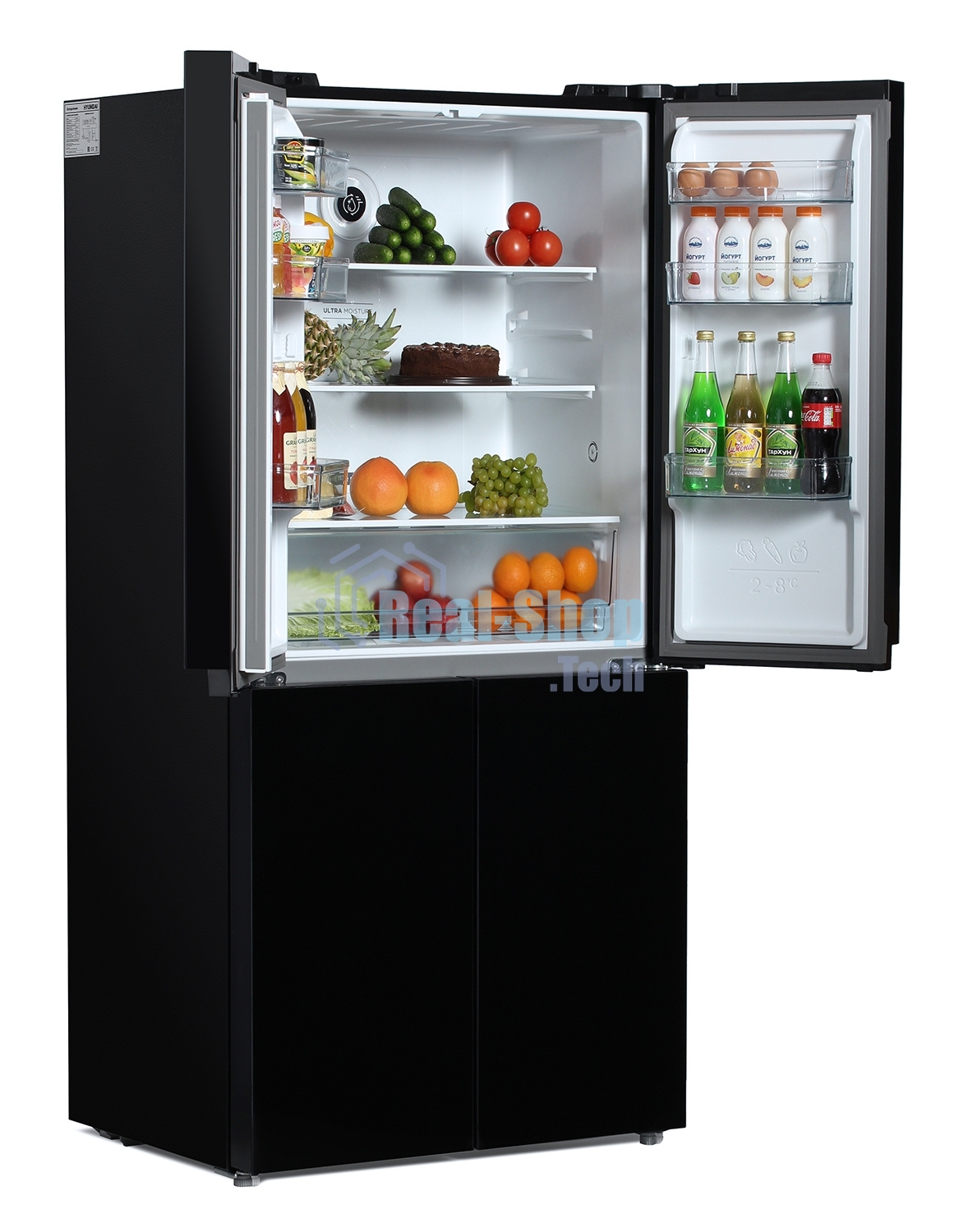 Холодильник Hyundai CM5005F черное трехкамерный 310/156л морозилка сбоку, Total No Frost, Side by Side