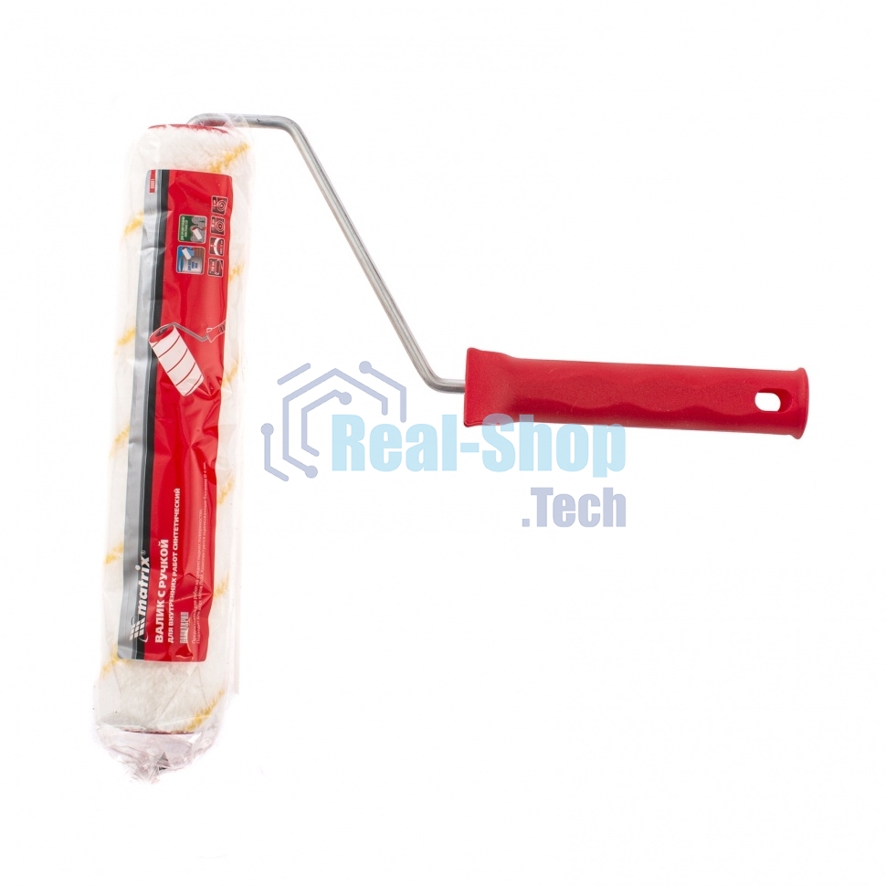 Валик в сборе Matrix полиакрил желтая полоса, 250 мм, ворс 12 мм, D 36 мм, D ручки 6 мм