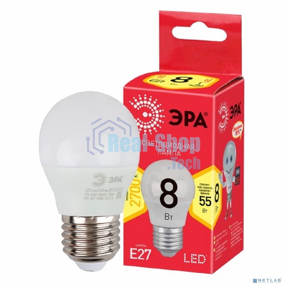 Лампа светодиодная ЭРА RED LINE LED P45-8W-827-E27 R Е27 / E27 8 Вт шар теплый белый свет