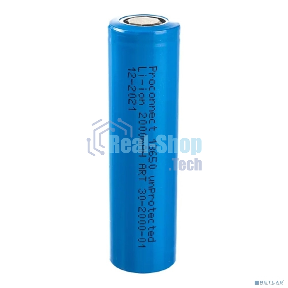 Аккумулятор 18650 unprotected Li-ion 2000 mAh индивидуальная упаковка PROconnect