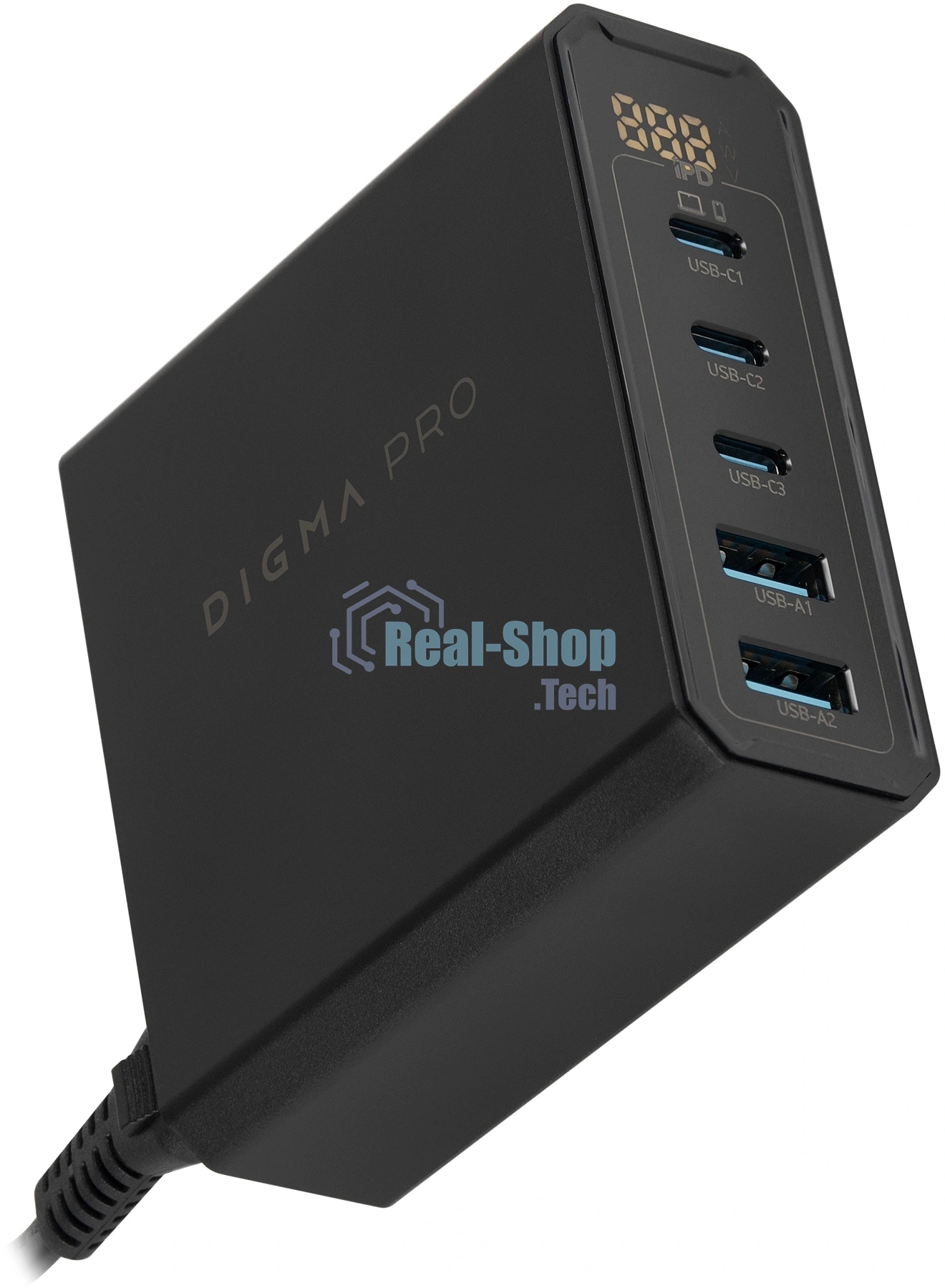 Настольное зарядное устройство Digma Pro DPW10A 140W 5A (PD+QC) 3хUSB-C/2xUSB-A универсальное черный (DPW1A4G024BK)