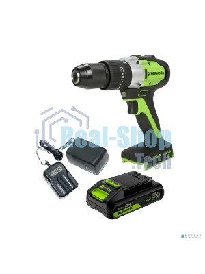 Дрель-шуруповерт GREENWORKS GD24DD60, 24 В, 0 Ач, 60 Нм, бесщеточный, ударный