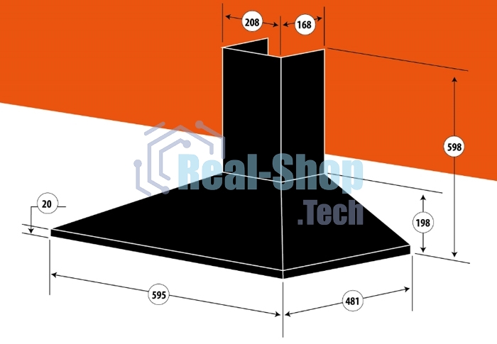Вытяжка каминная Centek СТ-1820-60 белый, 60 см, 800 куб. м/ч, 55 дБ