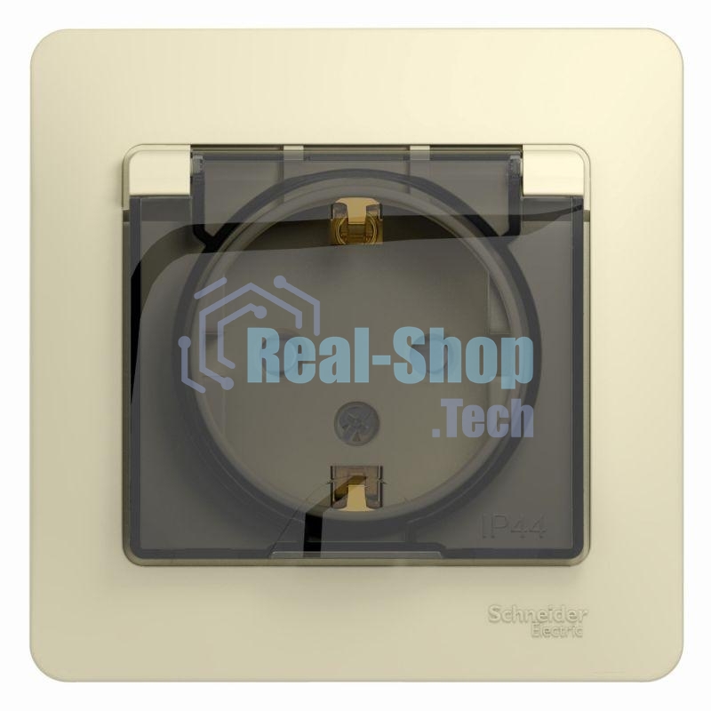 Розетка 1-м СП Glossa 16А с защ. крышкой защ. шторки с заземл. в сборе IP44 беж. SchE GSL000248