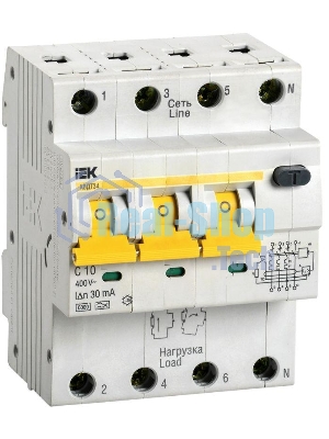 Выключатель автоматический дифференциального тока 4п (3P+N) C 10А 30мА тип A 6кА АВДТ-34 ИЭК MAD22-6-010-C-30
