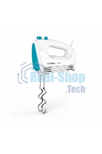 Миксер Bosch MFQ2210D, 375 Вт, белый/ голубой, 4 скорости+ импульс.режим, 2 крюка+ 2 венчика